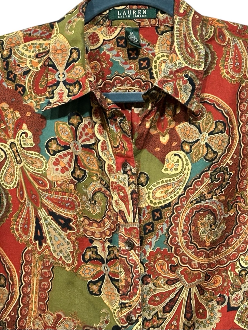 Lauren Ralph Lauren Boho Dark Academia Paisley 70’s Retro Maximalist Shirt M - Picture 4 of 14